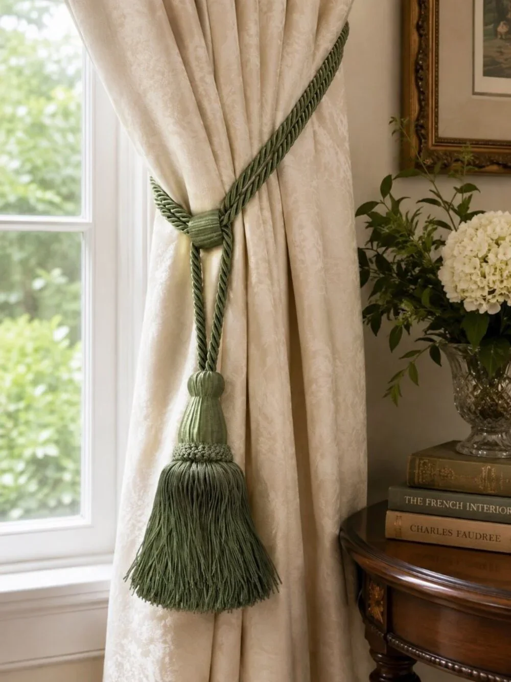 Vintage Olive Green Passementerie Tassel Curtain Tieback 45